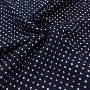 Puantiyeli Pamuklu Viskon Empirme Kumaş Lacivert Beyaz