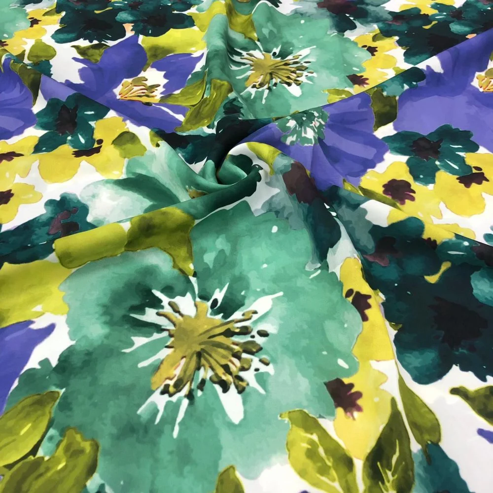 Pastel Renkli Çiçekli Desenli Saten Kumaş - Görsel 5