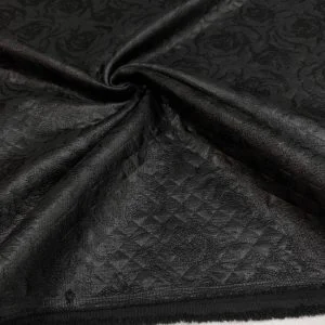 Sıvama Desenli İnce Kapitone Deri Kumaş Siyah
