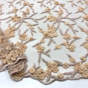 Taş İşlemeli Üç Boyutlu Dantel Kumaş