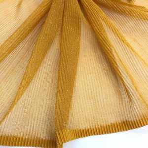 Simli Piliseli Tül Kumaş Hardal