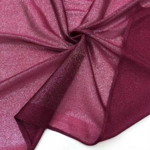 Simli Tül Kumaş Bordo