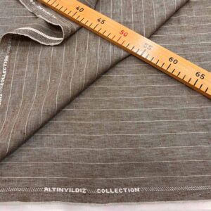 Çizgili Altınyıldız Ham Keten Kumaş Sütlü Kahverengi