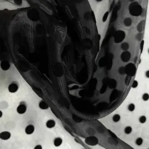 Flok Baskılı Organze Kumaş Siyah