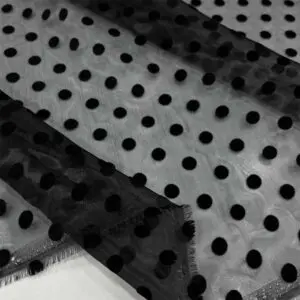 Flok Baskılı Organze Kumaş Siyah