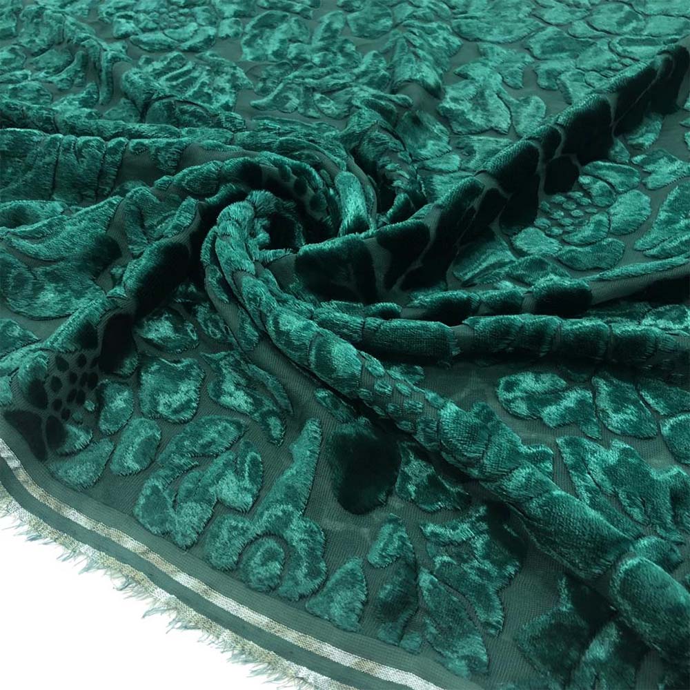 Yakma İpek Kadife Kumaş Zümrüt Yakma İpek Kadife Kumaş Zümrüt