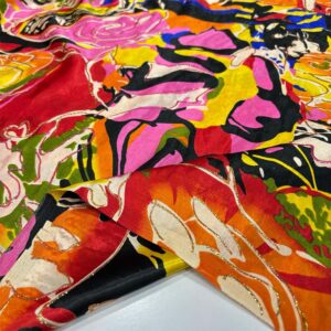 Simli İpek Desenli Saten Kumaş