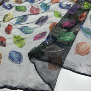 Rengarenk Yaprak Desenli Tül Kumaş