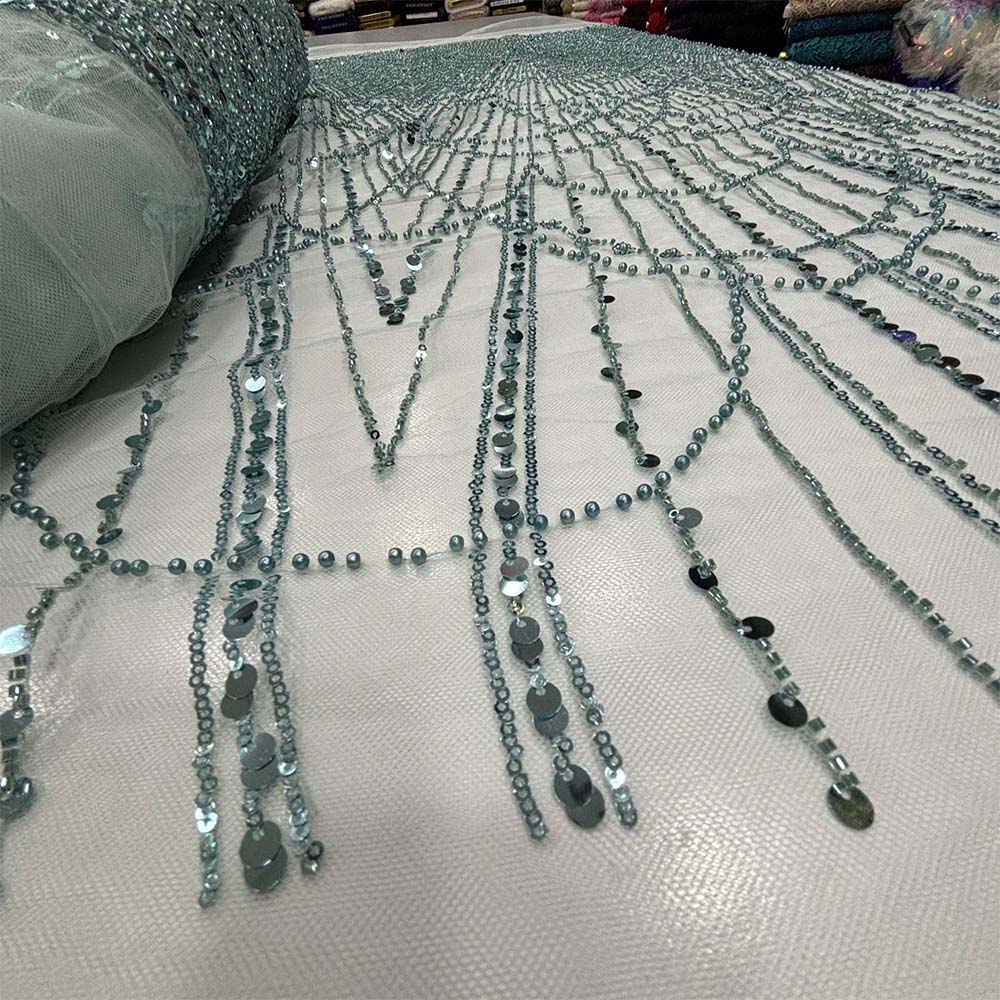 Taş İşlemeli Dantel Kumaş Su Yeşili Taş İşlemeli Dantel Kumaş Su Yeşili