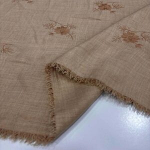 Nakışlı Floş Keten Kumaş Bej