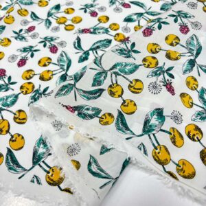 Kiraz Desenli İpek Vual Kumaş