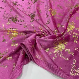 Desenli İpek Kadife Kumaş Pembe