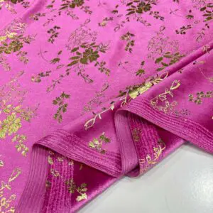 Desenli İpek Kadife Kumaş Pembe
