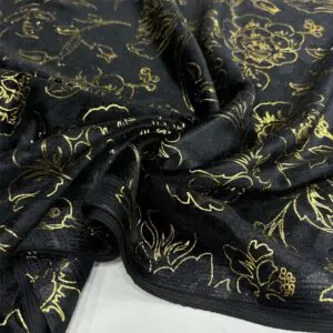 Desenli İpek Kadife Kumaş Siyah