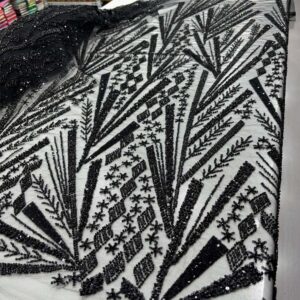 Taşlı Dantel Kumaş Siyah