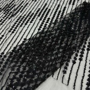 Taşlı Dantel Kumaş Siyah