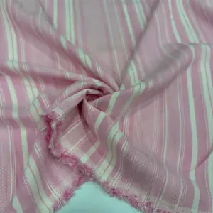 Çizgili Pamuk Keten Kumaş Pembe