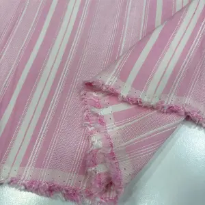 Çizgili Pamuk Keten Kumaş Pembe