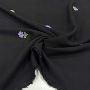 Nakışlı Belmando Viskon Kumaş Siyah Lila