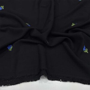 Nakışlı Belmando Viskon Kumaş Siyah Mavi