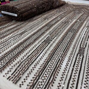 Taşlı Dantel Kumaş Kahverengi