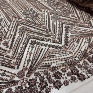 Taşlı Dantel Kumaş Kahverengi