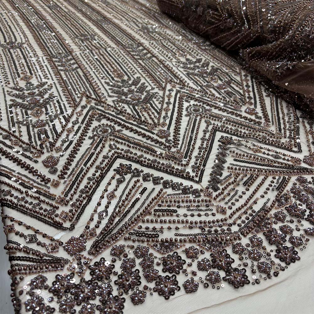 Taşlı Dantel Kumaş Kahverengi Taşlı Dantel Kumaş Kahverengi