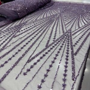 Taşlı Dantel Kumaş Lavanta