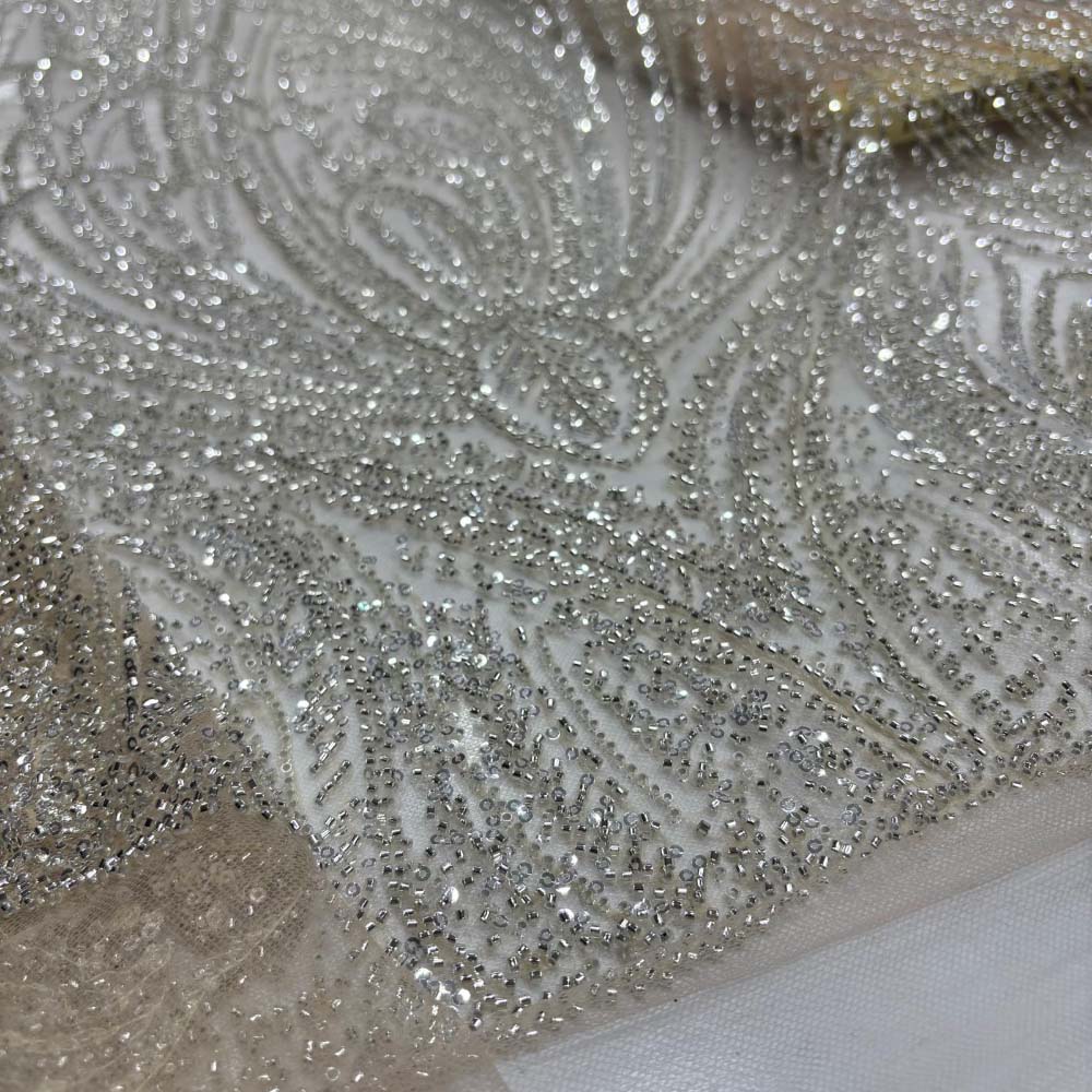 Taşlı Dantel Kumaş Somon Taşlı Dantel Kumaş Somon