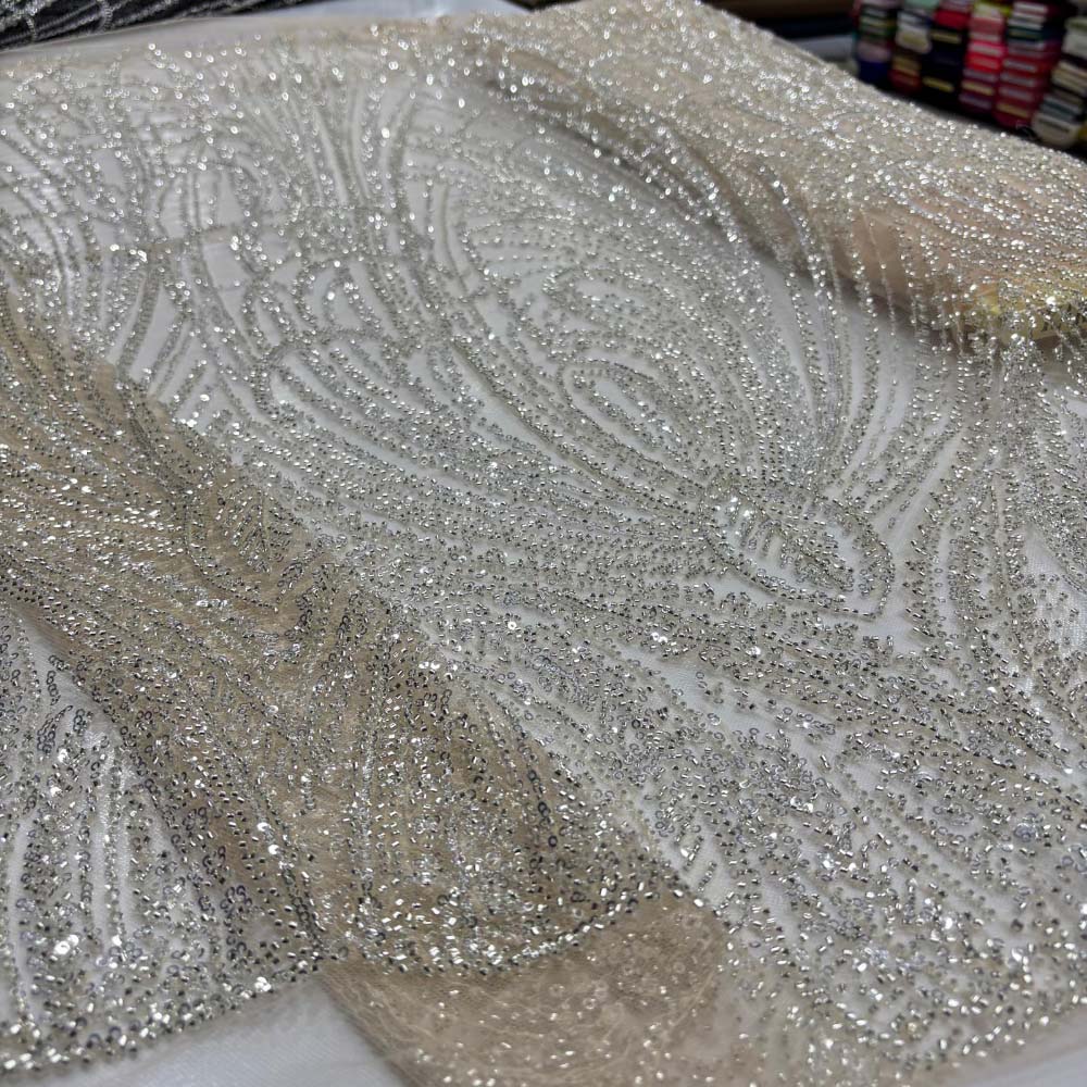 Taşlı Dantel Kumaş Somon Taşlı Dantel Kumaş Somon