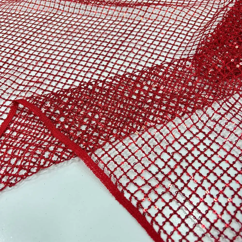 Pullu File Kumaş Kırmızı