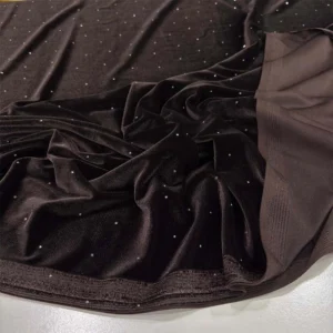 Taşlı Kadife Kumaş Kahverengi