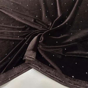 Taşlı Kadife Kumaş Kahverengi