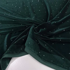 Taşlı Kadife Kumaş Zümrüt Yeşili