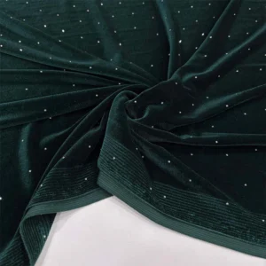 Taşlı Kadife Kumaş Zümrüt Yeşili