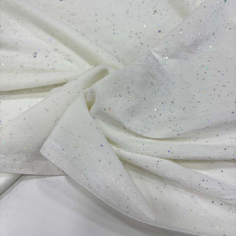Simli Kadife Kumaş Kırık Beyaz Simli Kadife Kumaş Kırık Beyaz