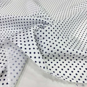 Puantiyeli Saten Kumaş Lacivert - Beyaz