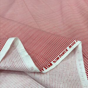 Çizgili Poplin Kumaş Kırmızı - Beyaz