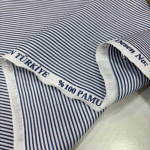 Çizgili Poplin Kumaş Lacivert - Beyaz Çizgili Poplin Kumaş Lacivert - Beyaz