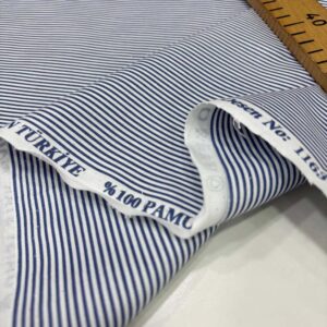Çizgili Poplin Kumaş Lacivert - Beyaz