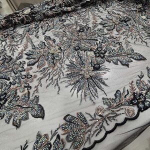 Üç Boyutlu Taşlı Dantel Kumaş Siyah